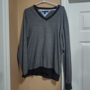 Tommy Hilfiger Grey And Black Stripe V Neck L/G